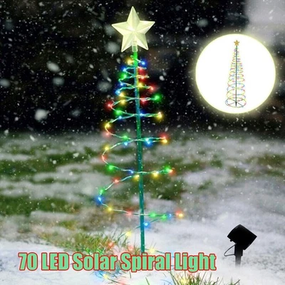 Christmas Tree Lights Solar 70 LED Lighted Tree Spiral Outdoor Garden Xmas Decor