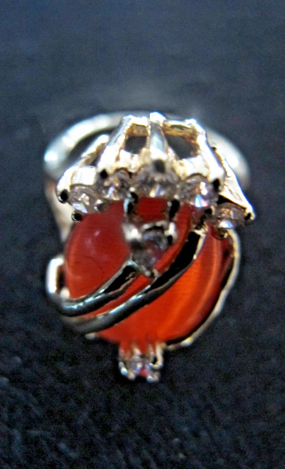 Damen Ring Cocktailring 1x Karneol Rot  + 7x Zirkonia Modeschmuck vergoldet - Bild 2 von 4