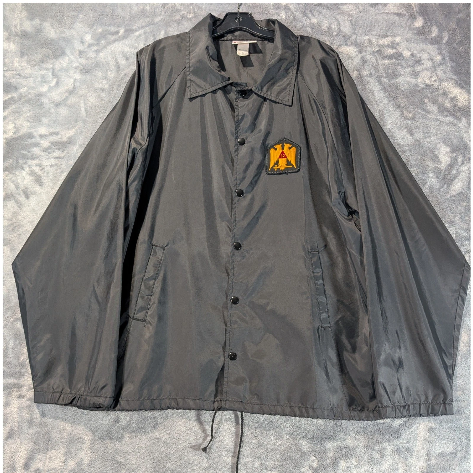 Vintage Masonic 32nd Degree Eagle Patch Coach Jacket Black Hartwell XL USA Made image 1