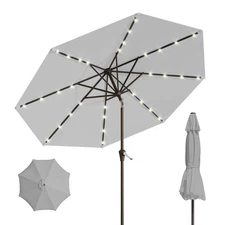 9FT Solar Umbrella 32 Lighted Patio Umbrella Table Market Umbrella w/Tilt and...