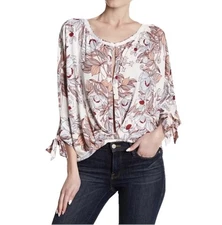 Free People Keepin' On Top Blouse Oversized Floral Cropped Ivory Size Small Boho