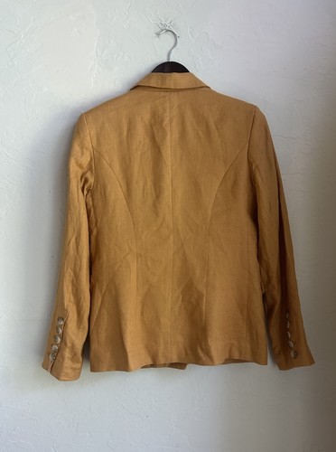 Magaschoni 100% Linen Double Breasted Blazer S Jacket Tan Quiet Luxury Preppy - Picture 2 of 8