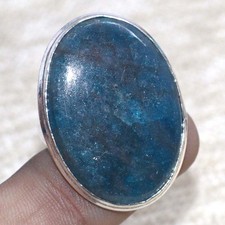 925 Silver Plated Blue Apatite Ring Handmade Gemstone Jewelry Size US 12 JW