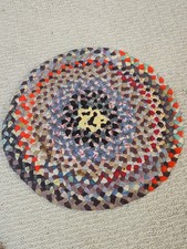 Vintage Handmade Braided Cotton Fabric CHAIR PAD MAT RUG Round 13.5" Farmhouse
