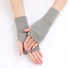 Women Half Finger Gloves Winter Knitted Arm Sleeves Fingerless Mittens Solid Col