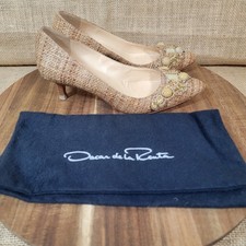 Oscar de la Renta Embellished Woven Kitten Heel Designer Shoes EU Size 35 US 5