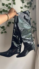 STAUD Wally Black Patent Leather Knee High Boots Pull On Boho Chic Sz 9NEW