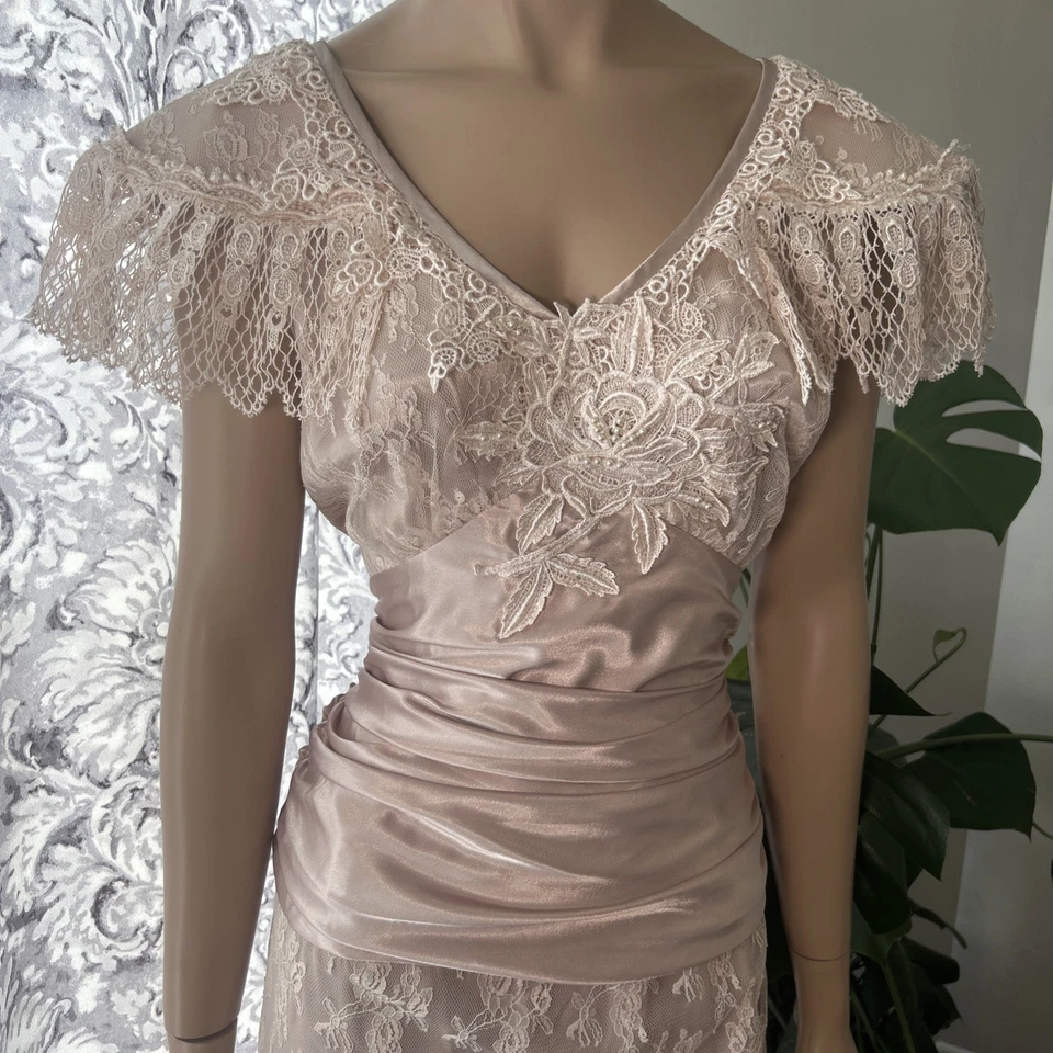 Cachet By Bari Protas Vintage 80s Romantic Satin Lace Dress Lace - Image 2 of 4