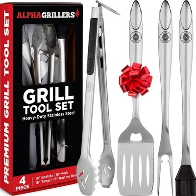 Alpha Grillers 4-Piece BBQ Grilling Accessories Tool Set - Gifts for Men