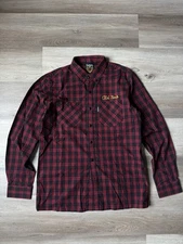 Schott NYC Men's L/S Flannel Shirt Red Plaid • Large Woven Chain Stitch EUC
