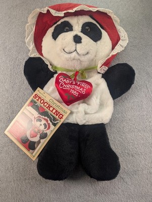 VTG 1985 Hallmark 3D Christmas Stocking Lovable Panda Plush Stuffable Pouch 