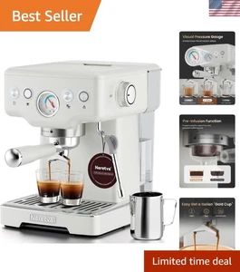 Espresso Machine 15 Bar Coffee Maker with Milk Frother Pressure Gauge White