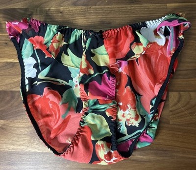 Vtg Victoria Secret Panties Second Skin Satin Gold Crown Label M/6 Chiffon Hicut