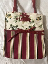 Longaberger Fabric Holiday Lunch Bag Stripe Botanical Poinsettia 20