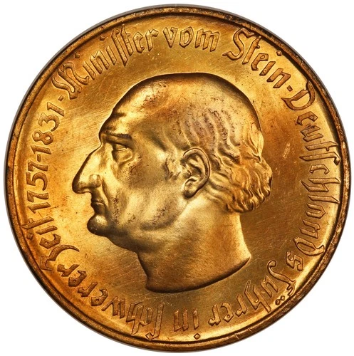 1923 Germany Westphalia 10000 Mark Gold Gilt Bronze Coin NGC MS 64 - Lamb 579.7
