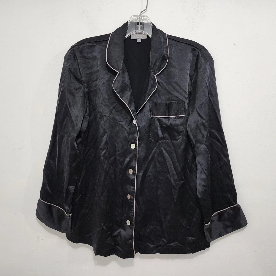 Juego de pijama Julianna Rae 100 % seda 2 piezas negro gris ribete pantalón mujer S dormir Foto 3 de 4