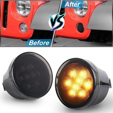 For Jeep 2007-2017 Jk Pair Front Turn Signal Lights Blinker Parking Lamp Smoke