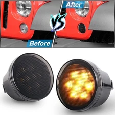 Turn Signal Lights Smoke Amber LED for Jeep Wrangler 2007-2018 JK Front Blinker