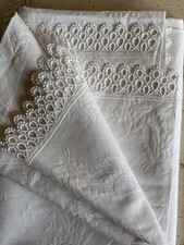 Copriletto Broccato Bianco Bordi Pizzo, Vintage MAI USATO, Letto Piccolo