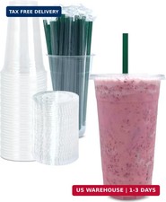Cappatua 32 oz Clear Plastic Cups with Lids and STRAWS, Disposable Drinking Cups