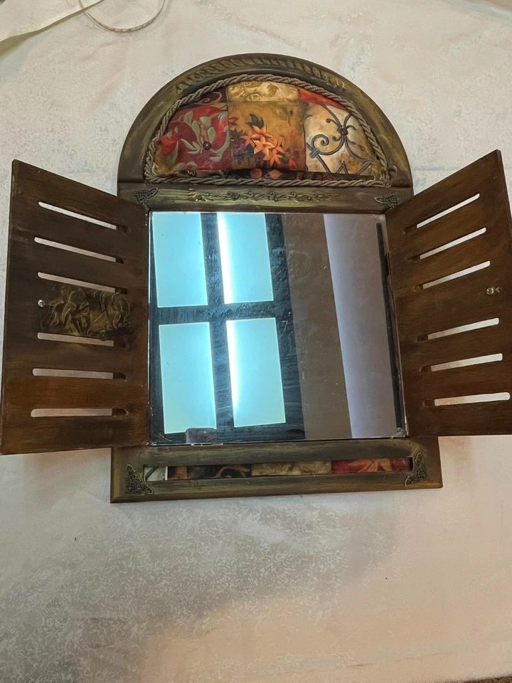 Handmade Decorative Window Mirror Wall Art Unique Rustic Home Décor with Fabric - Image 2 of 3