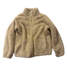 Uniqlo Unisex Boys Girls Fluffy Fleece Jacket Full Zip Tan Brown US Size 9-10