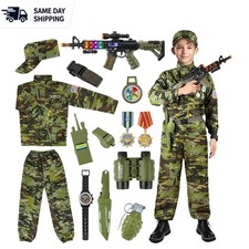 Ultimate Boys Army Costume Set - 14 Pcs Military Outfit for Halloween  Dress-Up