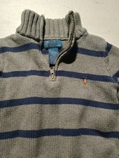 Polo Ralph Lauren Toddler Boys 2T Grey/Blue Stripe 1/4 Zip Sweater Cotton EUC