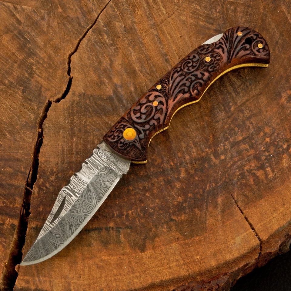 精美定制手工锻造大马士革折叠口袋刀后锁 0-200 — 第 3/4 张图片