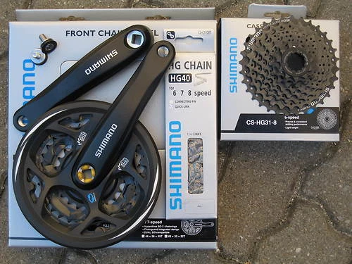Verschleißset Shimano 7/8 fach Kurbel FC-M 311 42Z , Kassette, Kette  m. Schloss - Bild 1 von 1