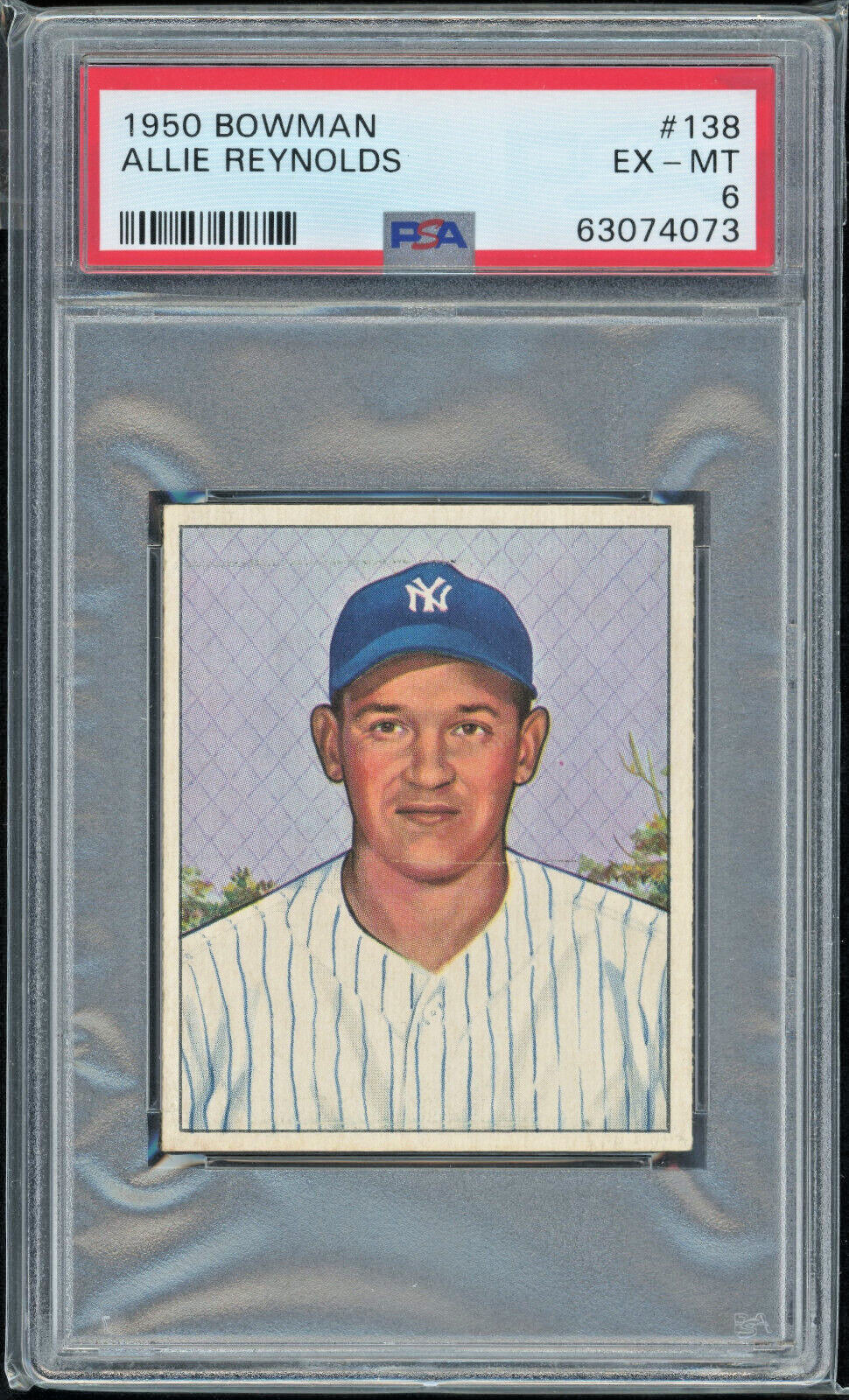 1950 Bowman 138 Allie Reynolds New York Yankees PSA 6 Vintage Baseball Card