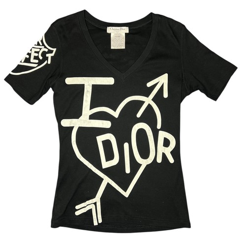 CHRISTIAN DIOR Vtg Y2K 'I Heart Dior' Logo Black White Tee T-Shirt FR 38 S