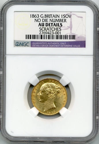 1863 British Sovereign, No Die Number - NGC AU Detail