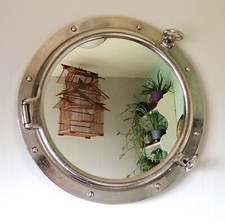Large 20" Antique Distressed Style Chromed Porthole Wall Mirror by NEXT