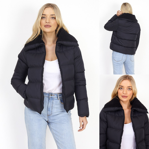 Black Puffer Padded Jacket Soft Fleece 