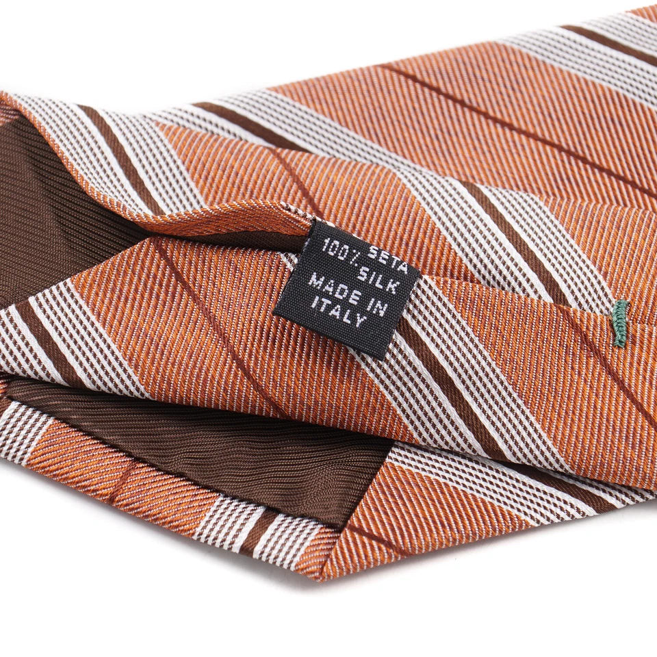 Luigi Borrelli Napoli Orange Twill Silk Tie with Brown and White Stripe NWT - Image 4 of 4