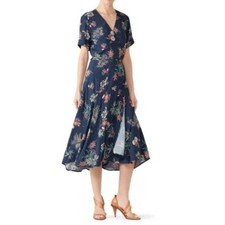 Fifteen Twenty Navy Blue Floral Wrap Midi Dress M
