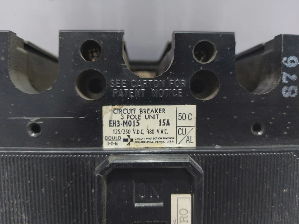Gould I-T-E EH3-M015 Circuit Breaker 3 Pole Unit 15A - Image 2 of 4