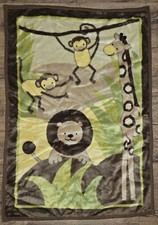 Lambs  Ivy Jungle Baby Blanket Plush Throw Brown Lion Giraffe Monkey