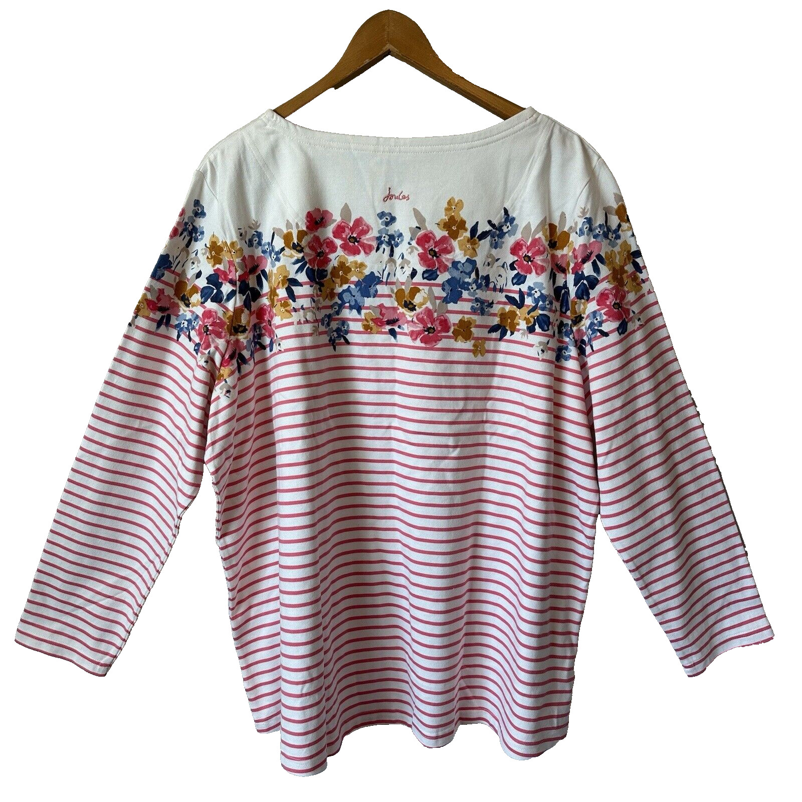 Joules Harbour Print Long Sleeve Top Floral Pink Cream Striped Size 22 New Rare image 2