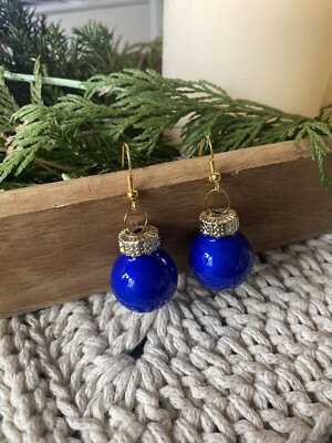 Ohrringe Weihnachtskugeln Christbaumkugeln Ohrschmuck Weihnachten Glas Blau Gold