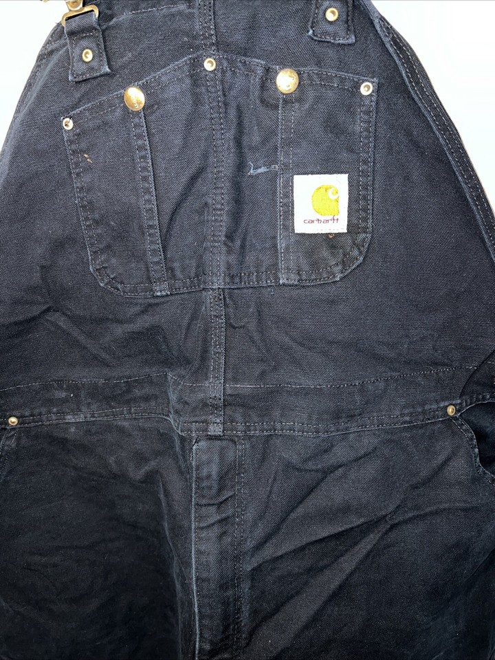 Carhartt RO1 BLK Men's Black Duck Canvas Bib Overalls Uninsulated 48x28