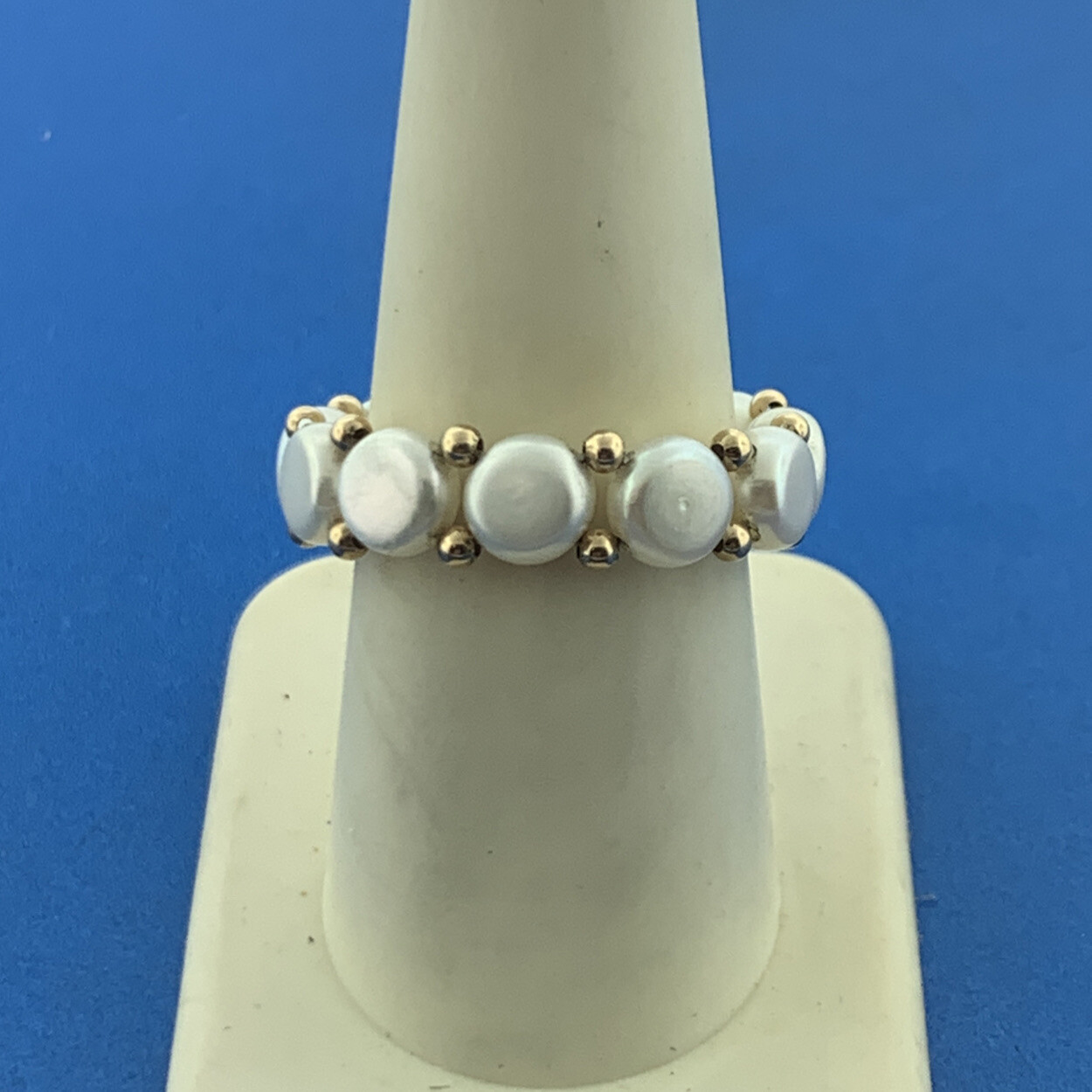 14K Yellow Gold Pearl Bead Gold Bead Stretch Expandab… Gem