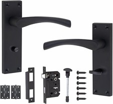 1 Pair Door Handles Bathroom Matt Black Victorian Scroll Astrid Mortise Lock
