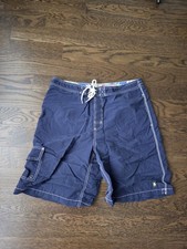 Polo Ralph Lauren Swim Trunks Mens Sz M Navy Blue Mesh Lined Drawstring Cargo