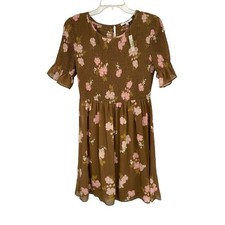 NWT Madewell Smocked Top Dress In Retro Bouquet Vintage Weathered Olive Small
