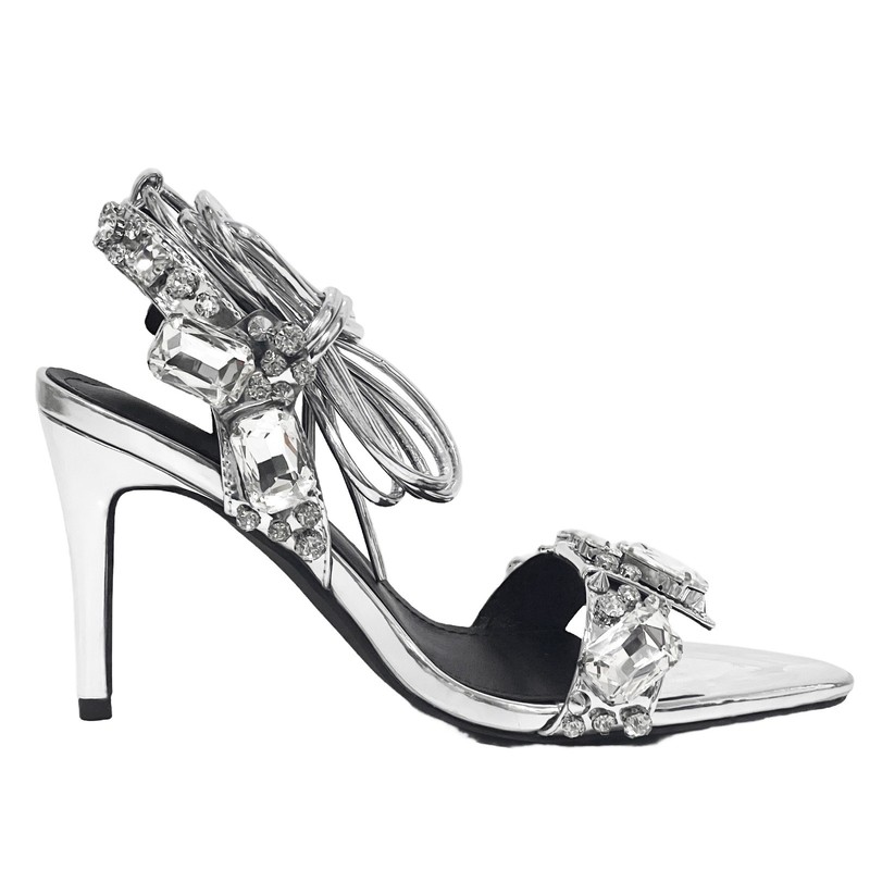 Women's High Heel Rhinestone Decoration Lace Up Sandals Stilettos US8.5