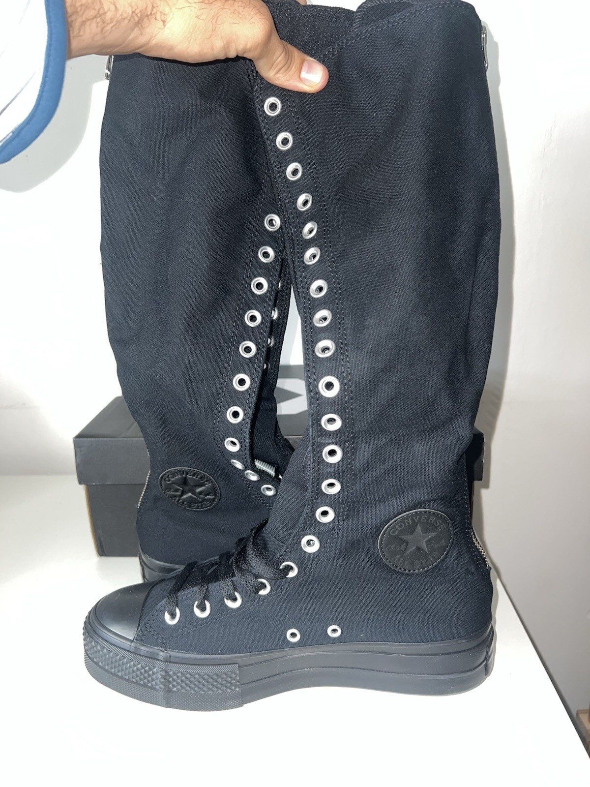 SAOLA Converse XX Hi nere monocromatiche al ginocchio suola platform UK 7 US donna 9