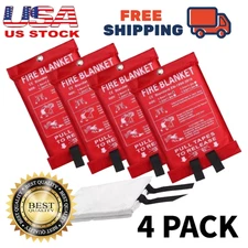 4 PACK FIRE BLANKET Fiberglass Hero Emergency Home Retardant Prepared 39''x39''*