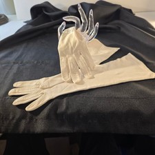 VINTAGE White Kid Gloves. Misses Size Medium, 14" Long, Mid-Arm Length